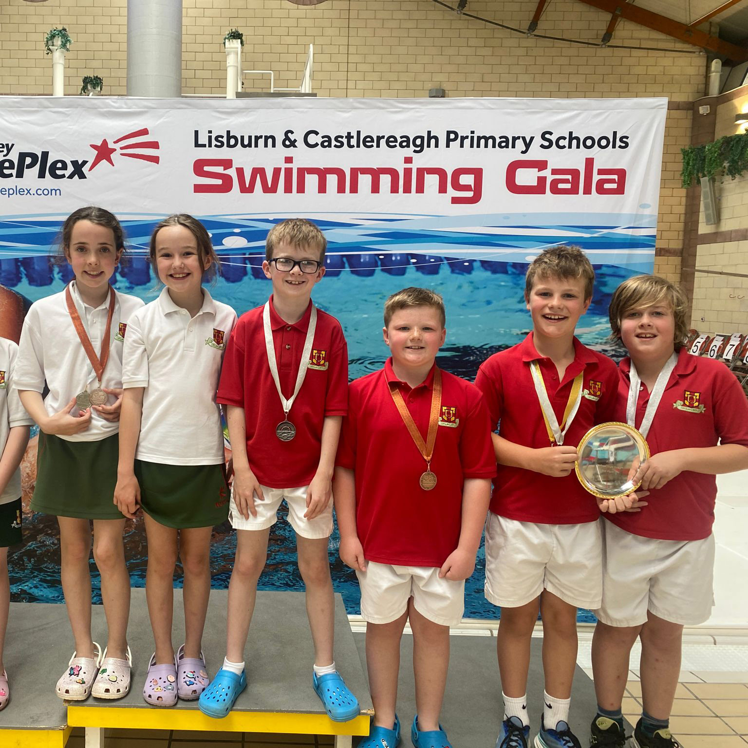 Students with swimming awards